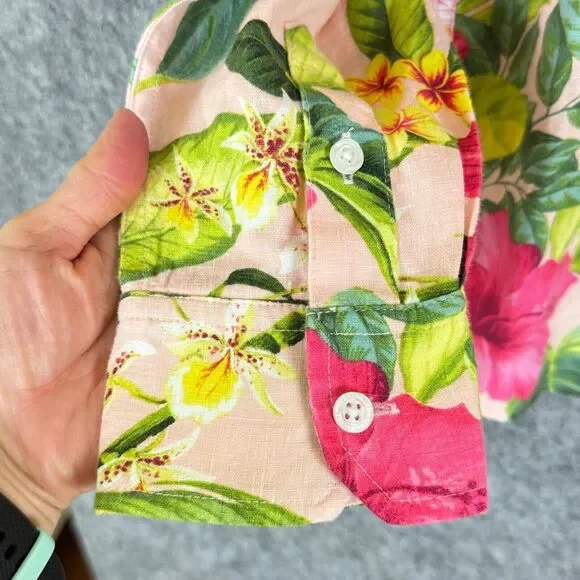 Tommy Bahama Linen Grand Villa L/S Shirt Malibu Peach Hibiscus Orchids NWT $128